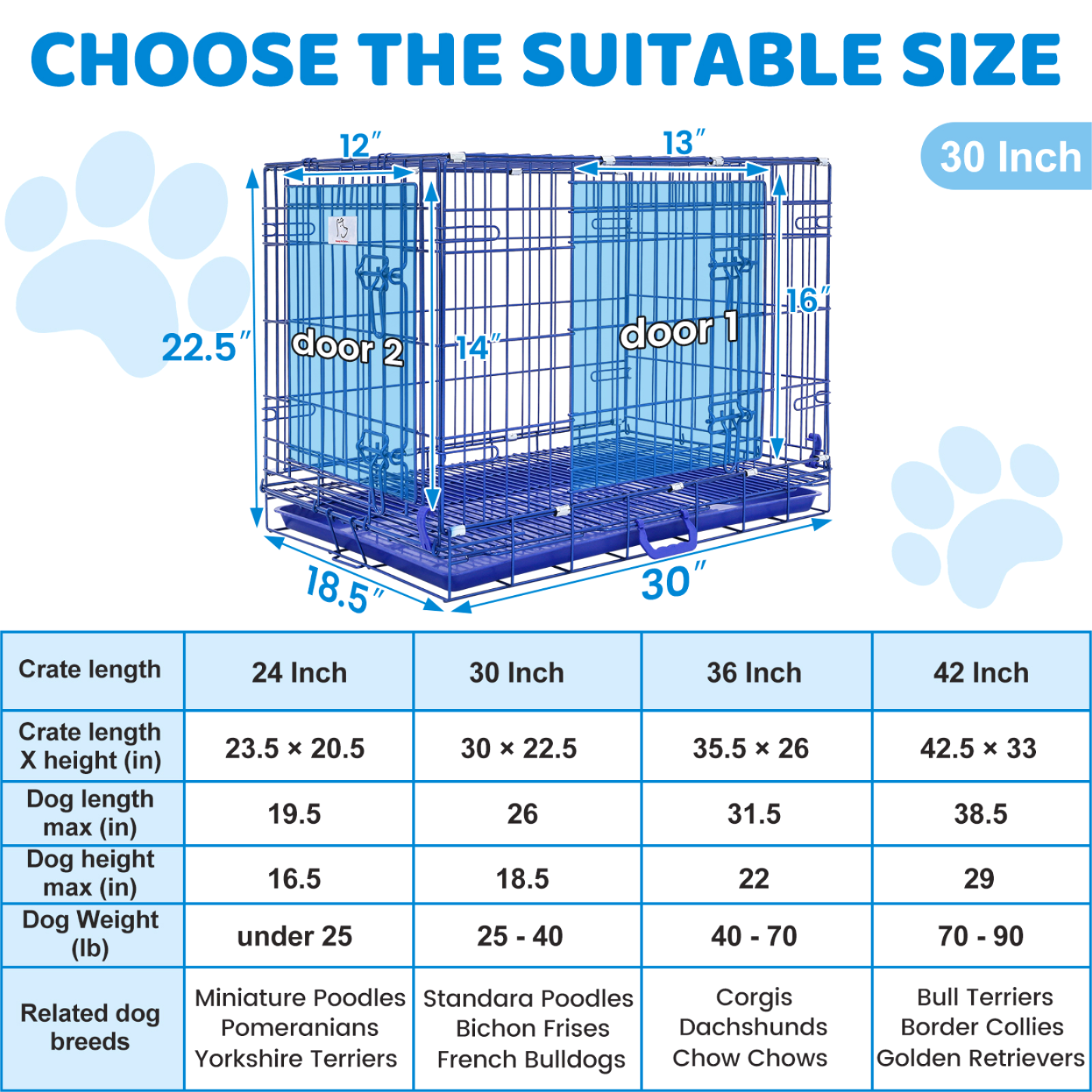 30" Collapsible Blue Dog Crate BLU30